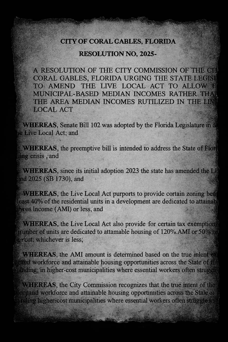 Resolution F3 introduced by Commissioner Castro on the Live Local Act AMI calculation